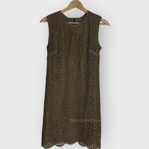 Jenni Kayne Eyelet Shift Mini Dress | XS Moss Green Career Minimalist Crew Neck